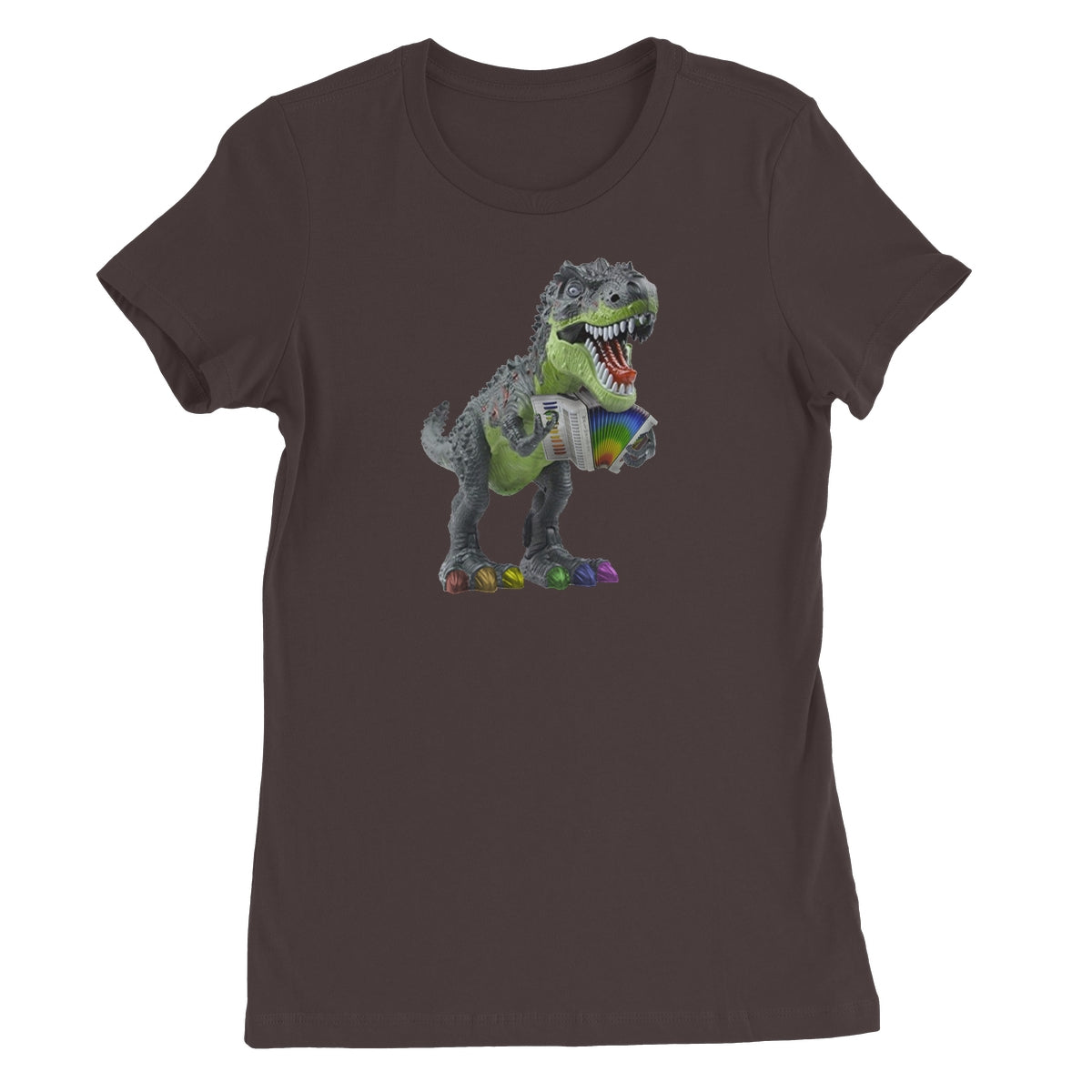 Rainbow Dinosaur Playing Accordion Women's T-Shirt