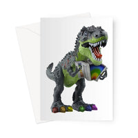 Rainbow Dinosaur Playing Accordion Greeting Card