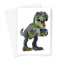 Rainbow Dinosaur Playing Accordion Greeting Card