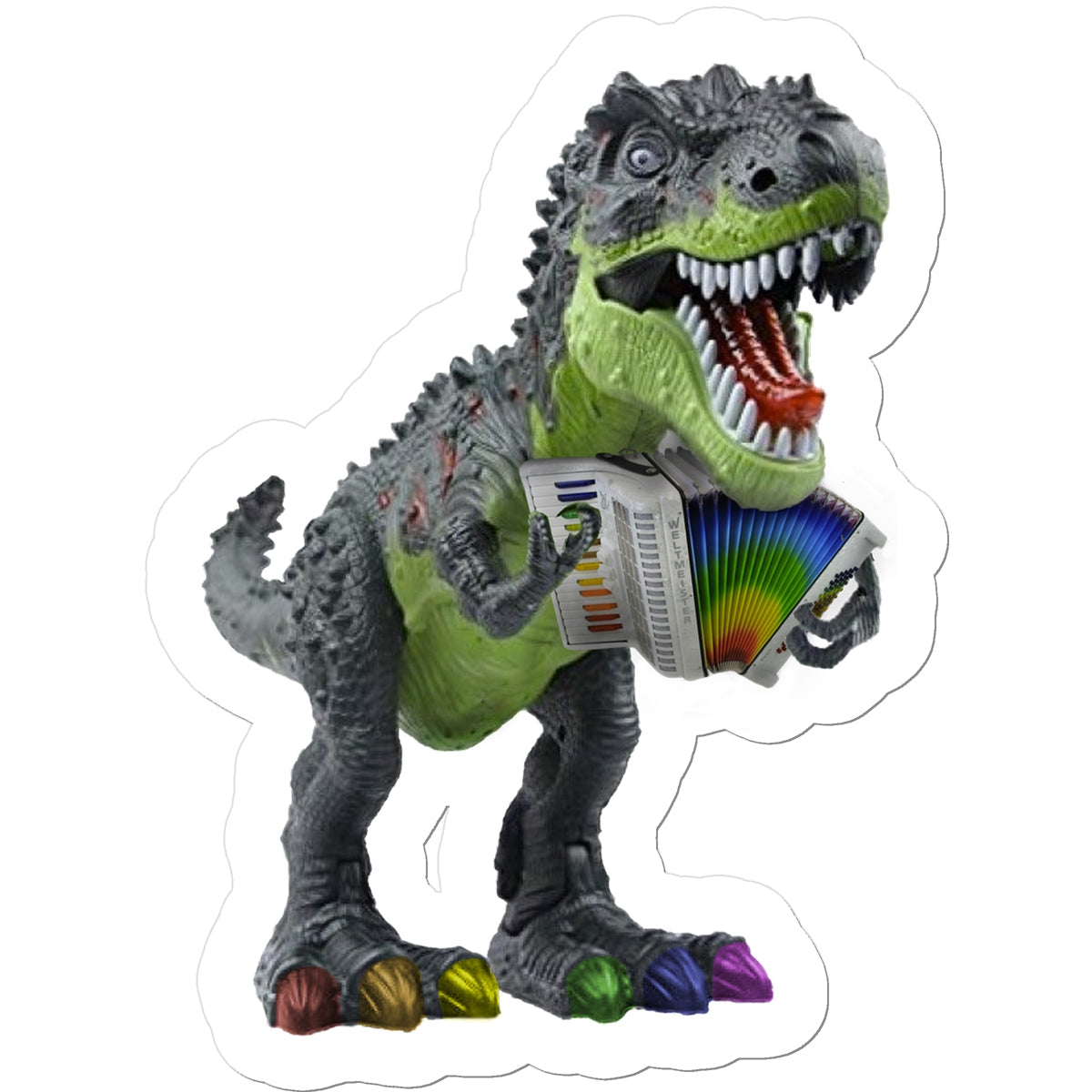 Rainbow Dinosaur Playing Accordion Sticker