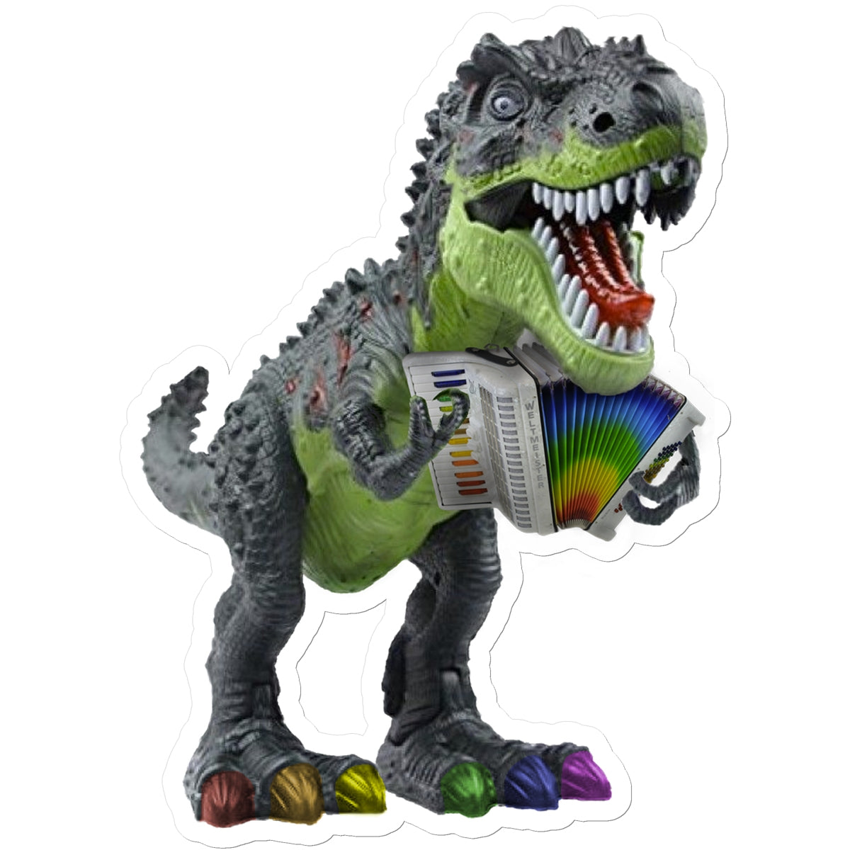 Rainbow Dinosaur Playing Accordion Sticker