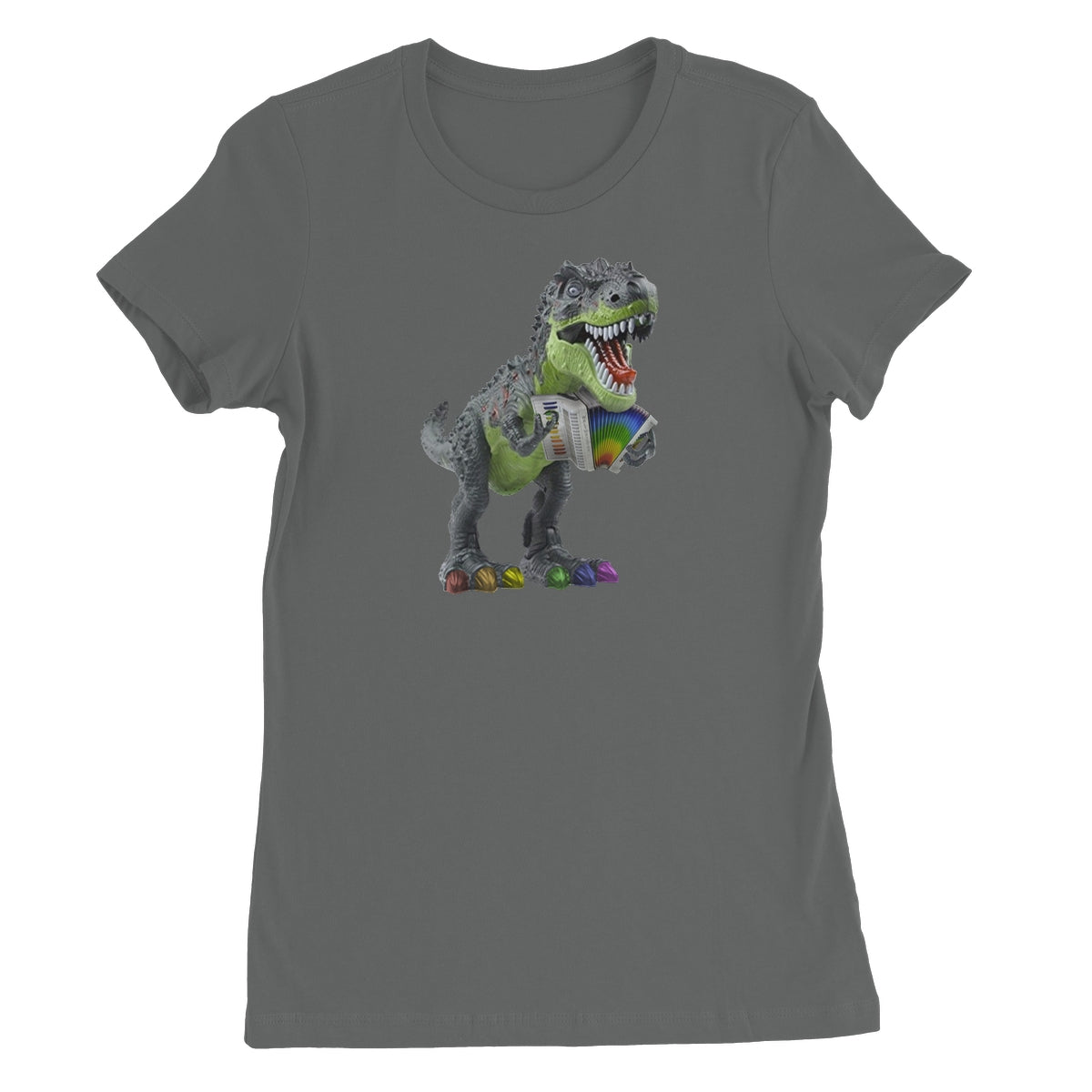 Rainbow Dinosaur Playing Accordion Women's T-Shirt