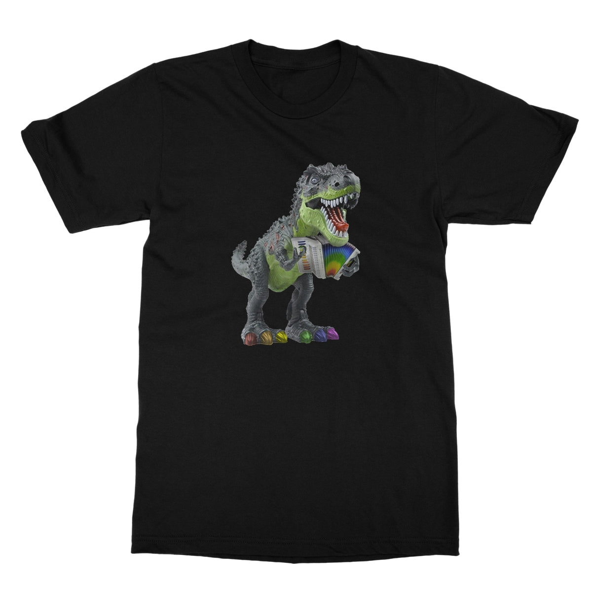 Rainbow Dinosaur Playing Accordion T-Shirt