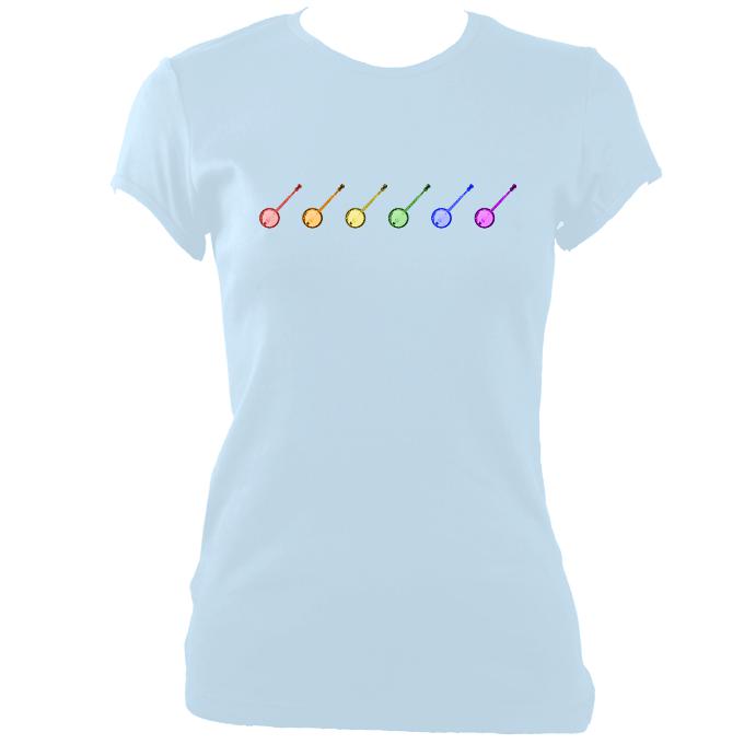 update alt-text with template Rainbow of Banjos Ladies Fitted T-shirt - T-shirt - Light Blue - Mudchutney