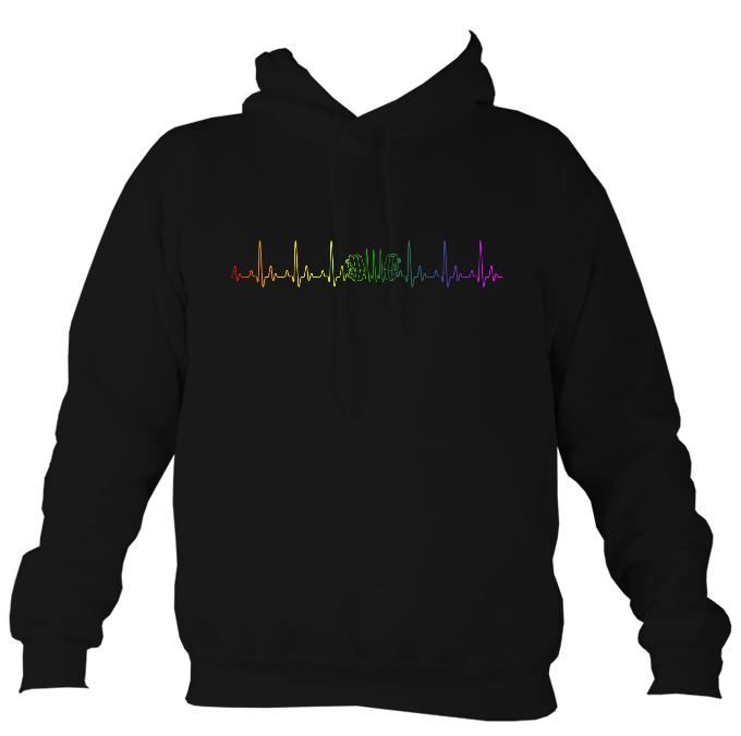 Heartbeat Concertina in Rainbow Colours Hoodie-Hoodie-Jet black-Mudchutney