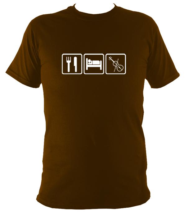 Eat, Sleep, Play Fiddle T-shirt - T-shirt - Dark Chocolate - Mudchutney