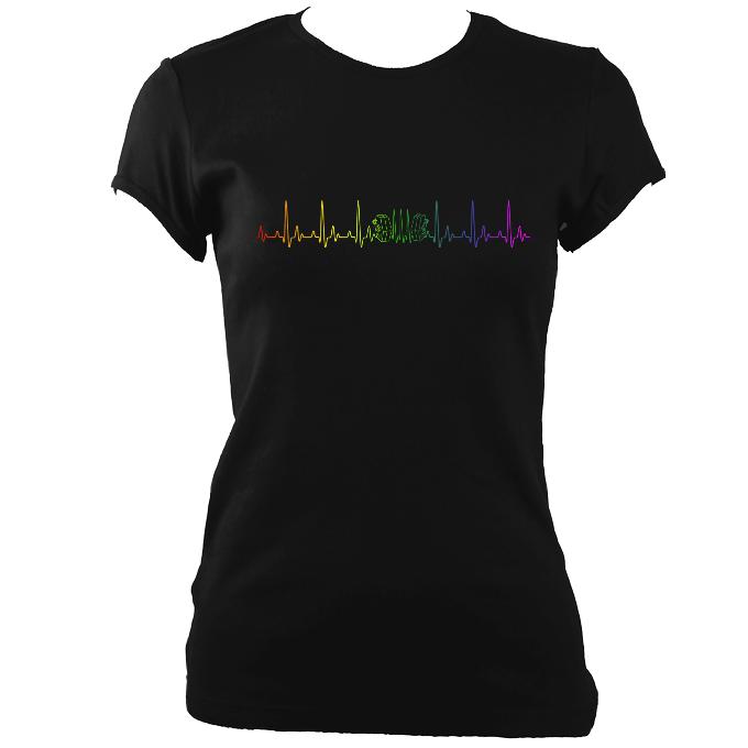 Rainbow Coloured Heartbeat Concertina Ladies Fitted T-shirt