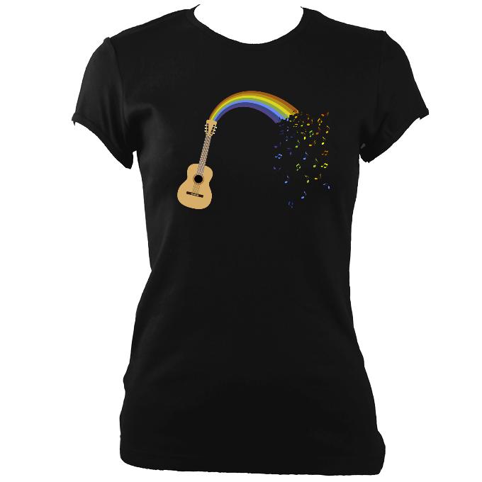 Rainbow Guitar Spouting Music Ladies Fitted T-shirt