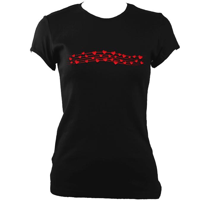 Hearts Musical Stave Ladies Fitted T-shirt