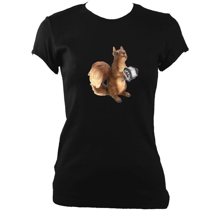 Concertina Playing Squirrel Ladies Fitted T-shirt