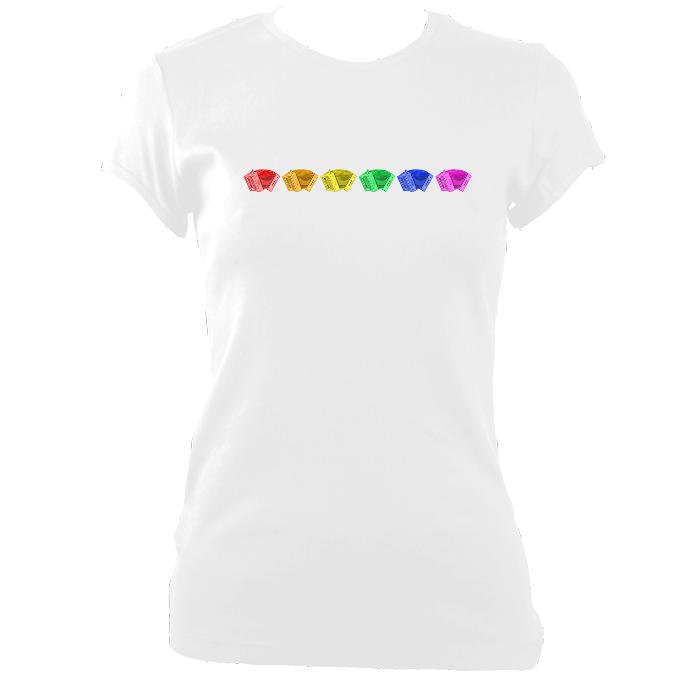 update alt-text with template Rainbow of Melodeons Ladies Fitted T-shirt - T-shirt - White - Mudchutney