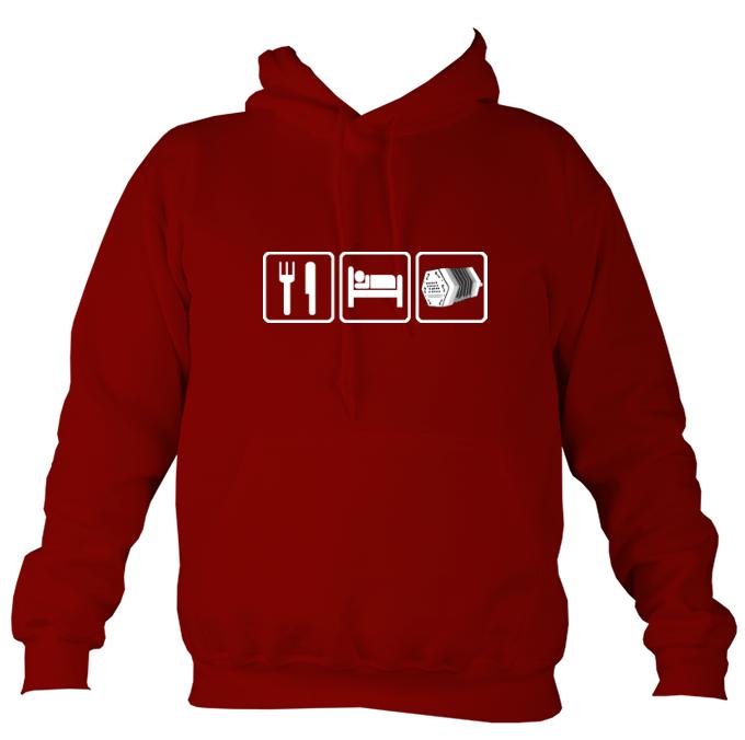 Eat, Sleep, Play Concertina Hoodie-Hoodie-Red hot chilli-Mudchutney