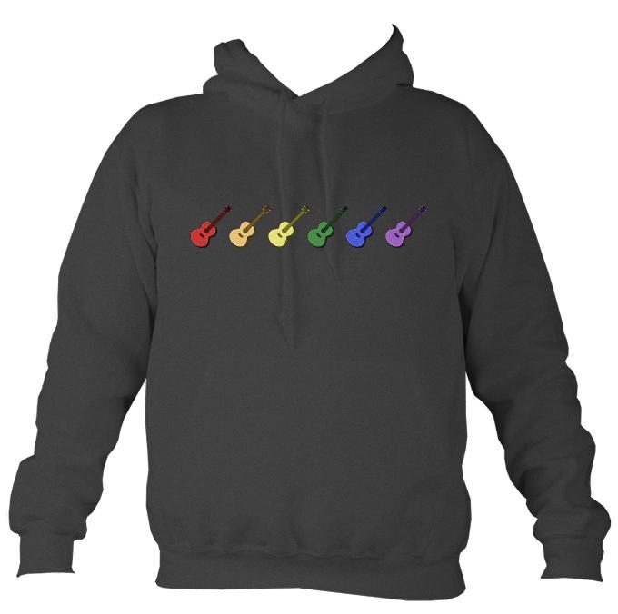 Rainbow Coloured Row of Guitars Hoodie-Hoodie-Charcoal-Mudchutney