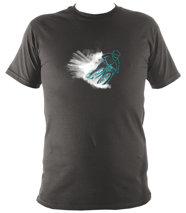 Mountain biker cornering in the dust t-shirt