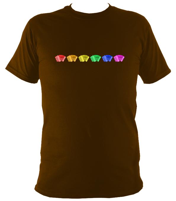 Rainbow of Melodeons T-shirt - T-shirt - Dark Chocolate - Mudchutney